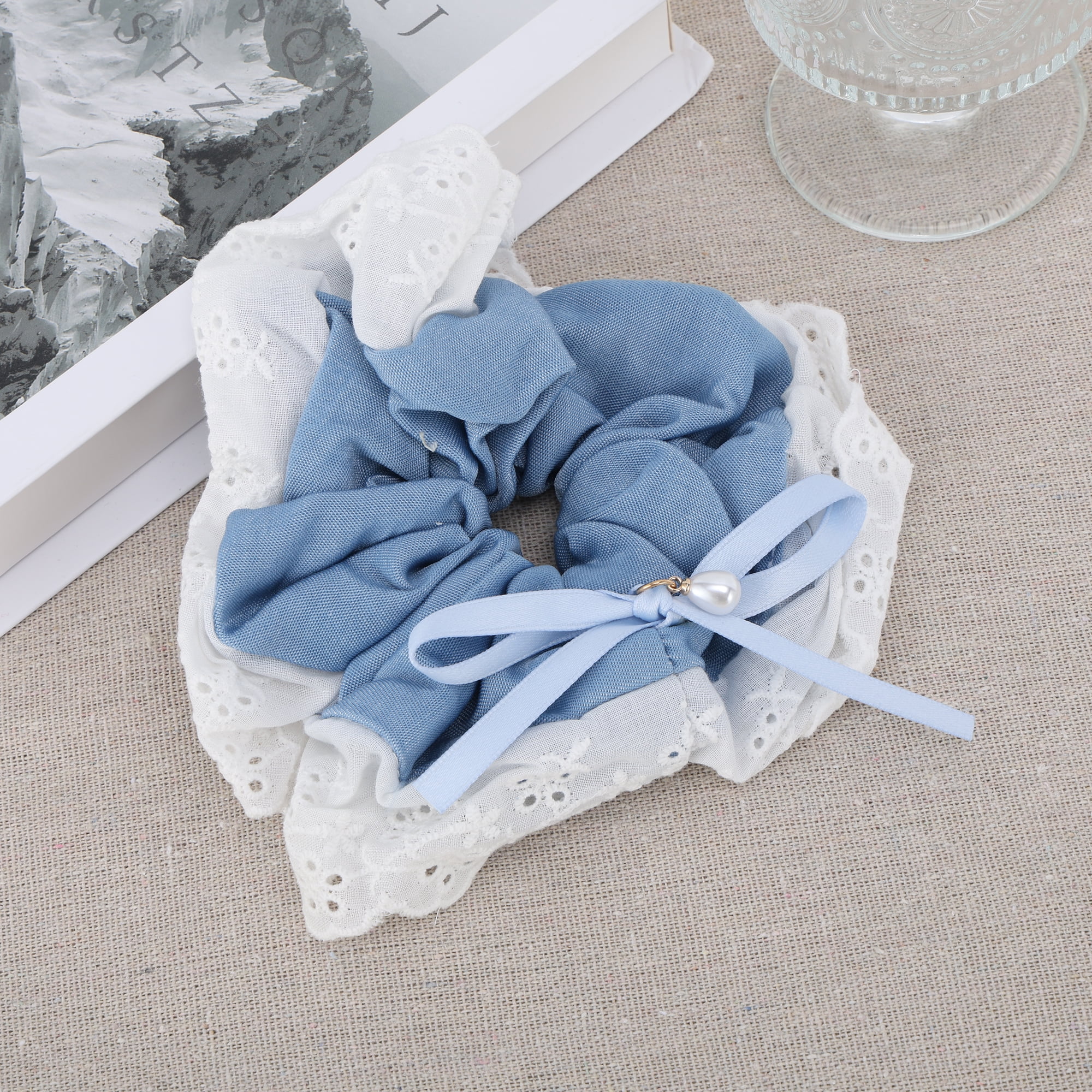 Unique Bargains Denim Hair Ties All Occasions Hair Types 1 Pc Light Blue, White