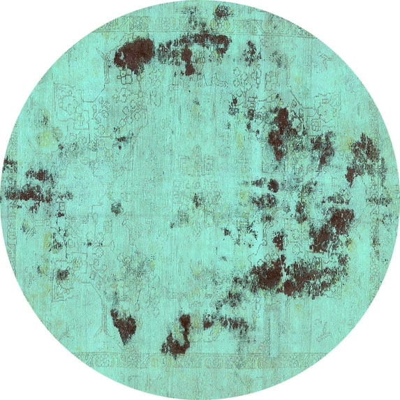 Ahgly Company Machine Washable Indoor Round Persian Turquoise Blue Bohemian Area Rugs, 7' Round