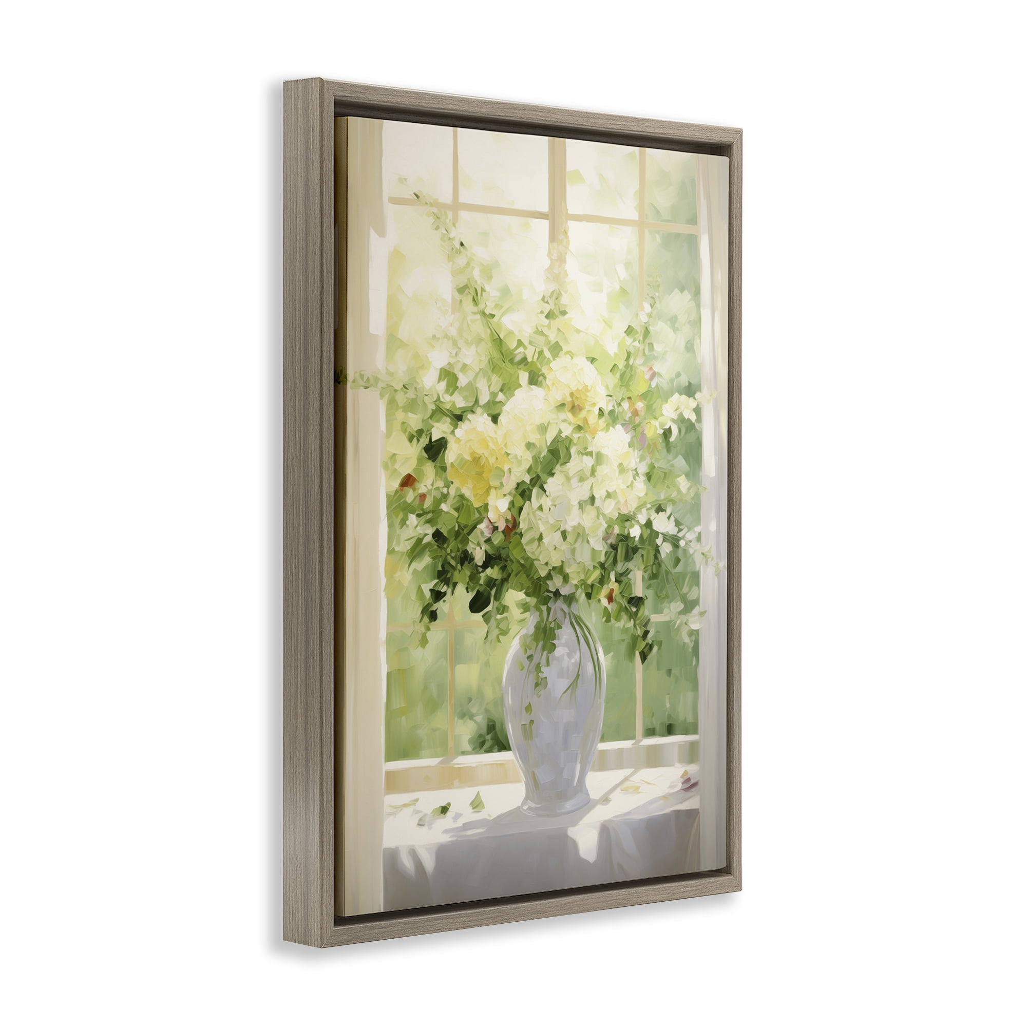 Stupell Industries Flower Arrangement in Window Botanical & Floral Painting Brown Floater Framed Art Print Wall Art, 17 x 25
