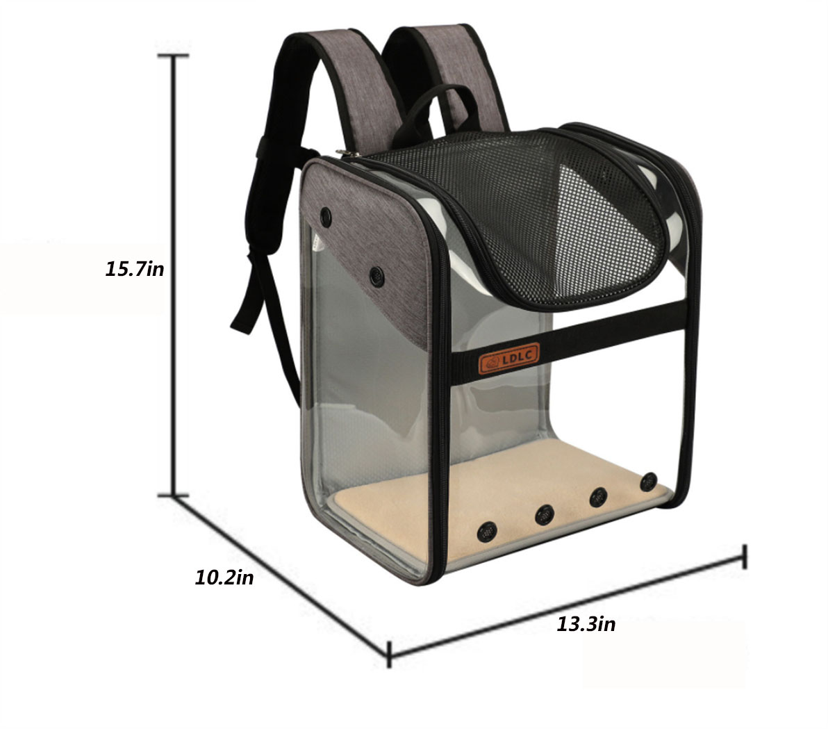 Pet Carrier Backpack for Dogs Cats a Panoramic View Breathable Round Hole Lock Zipper for Shopping Traveling(Gray)