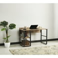 thumbnail image 4 of Rasse Black Metal Frame 58" Wooden Top 2 Shelves Writing and Computer Desk for Home Office, Oak, 4 of 6