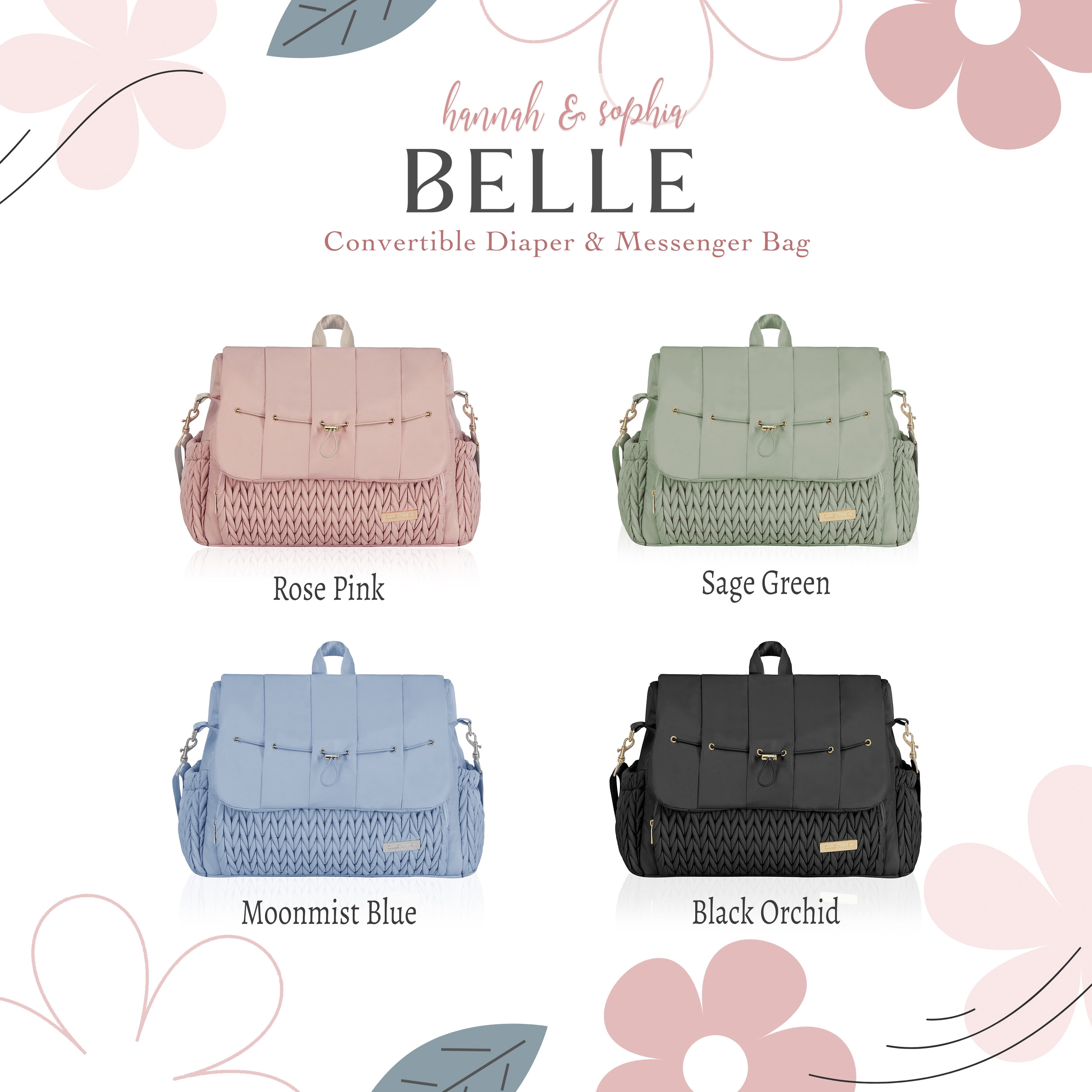 Sac à dos et sac messager convertible pour couches Hannah & Sophia Belle, bleu brume lunaire