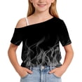 thumbnail image 5 of SGFCWSX Girls T Shirts One Shoulder Short Sleeve Graphic Print Casual Loose Fit Fashion Summer Tops for Kids Gray Size 7, 5 of 9