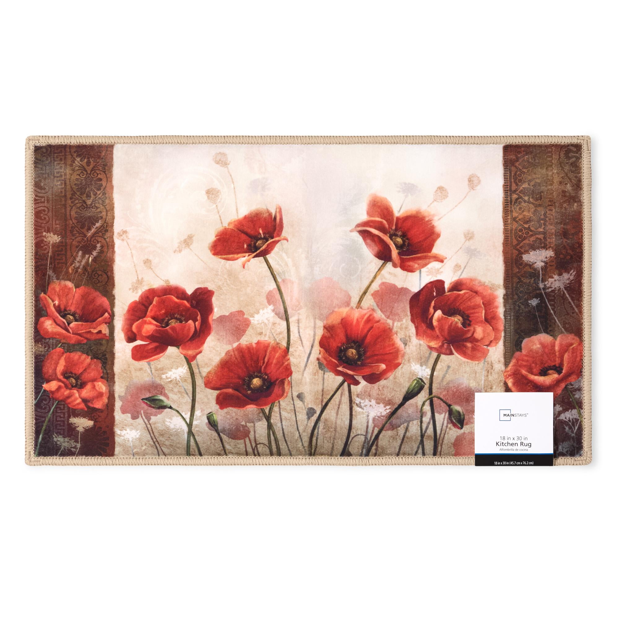 Mainstays Poppy Floral Kitchen Mat, Multicolored, 18"x30"