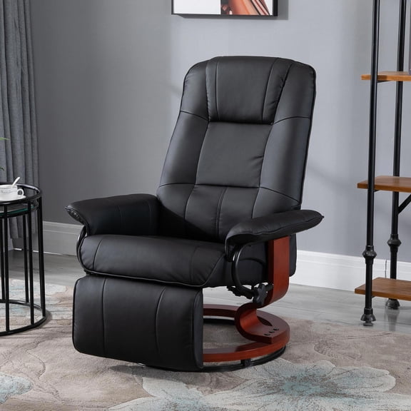 Domi Bonn Faux Leather Lounge Chair with Footrest and Armrest, Manual Swivel Recliner for Living Room, Bedroom, Black