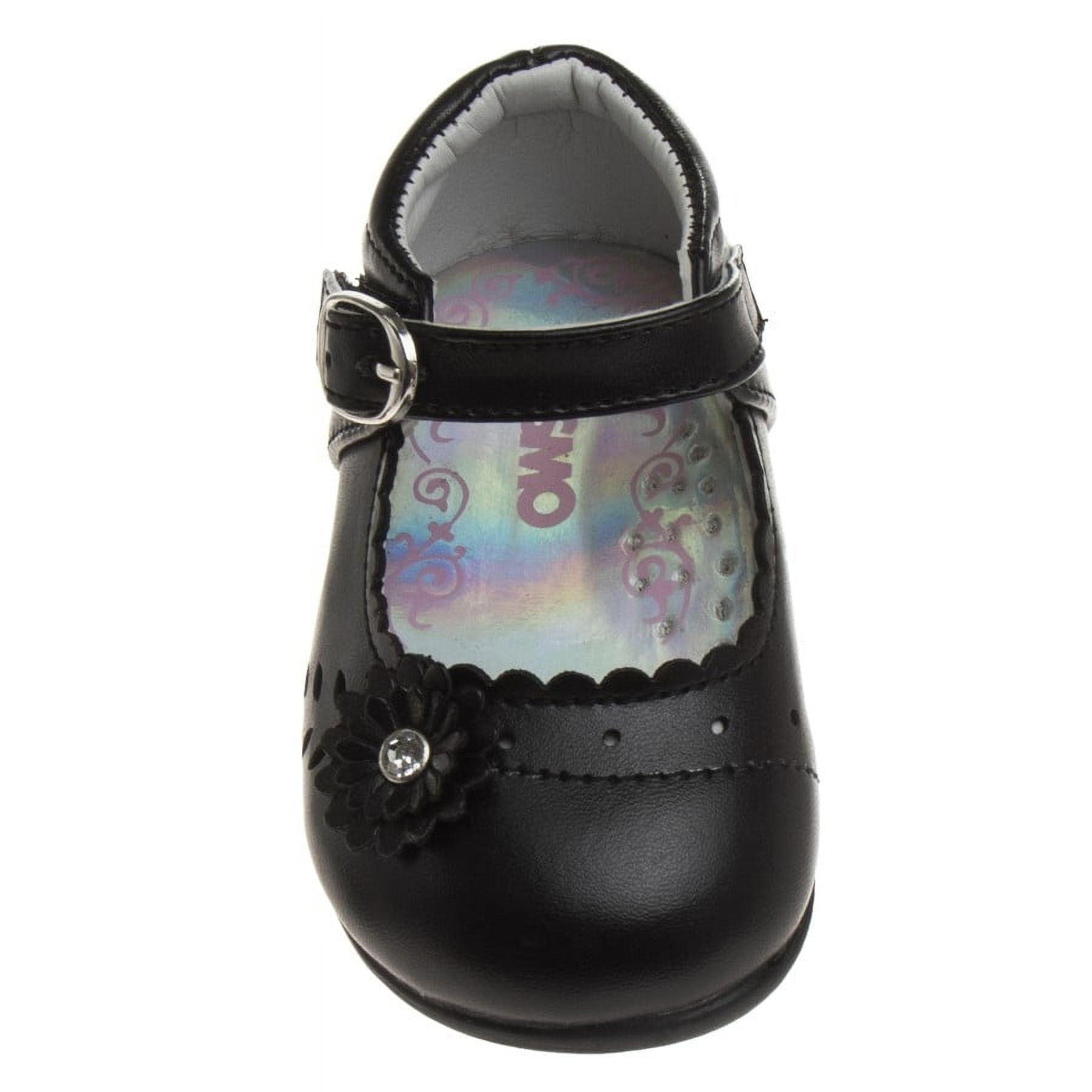 Josmo Toddler Girls Buckle Faux Leather Flat Heel Dress Shoes with Flower Detail - Black, 8