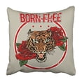thumbnail image 1 of EREHome Tête de Tigre avec des Roses Né Libre Slogan Graphique Dessin pour Autocollants Patchs Taie d'Oreiller Housse de Coussin 20x20 Pouces, 1 of 1