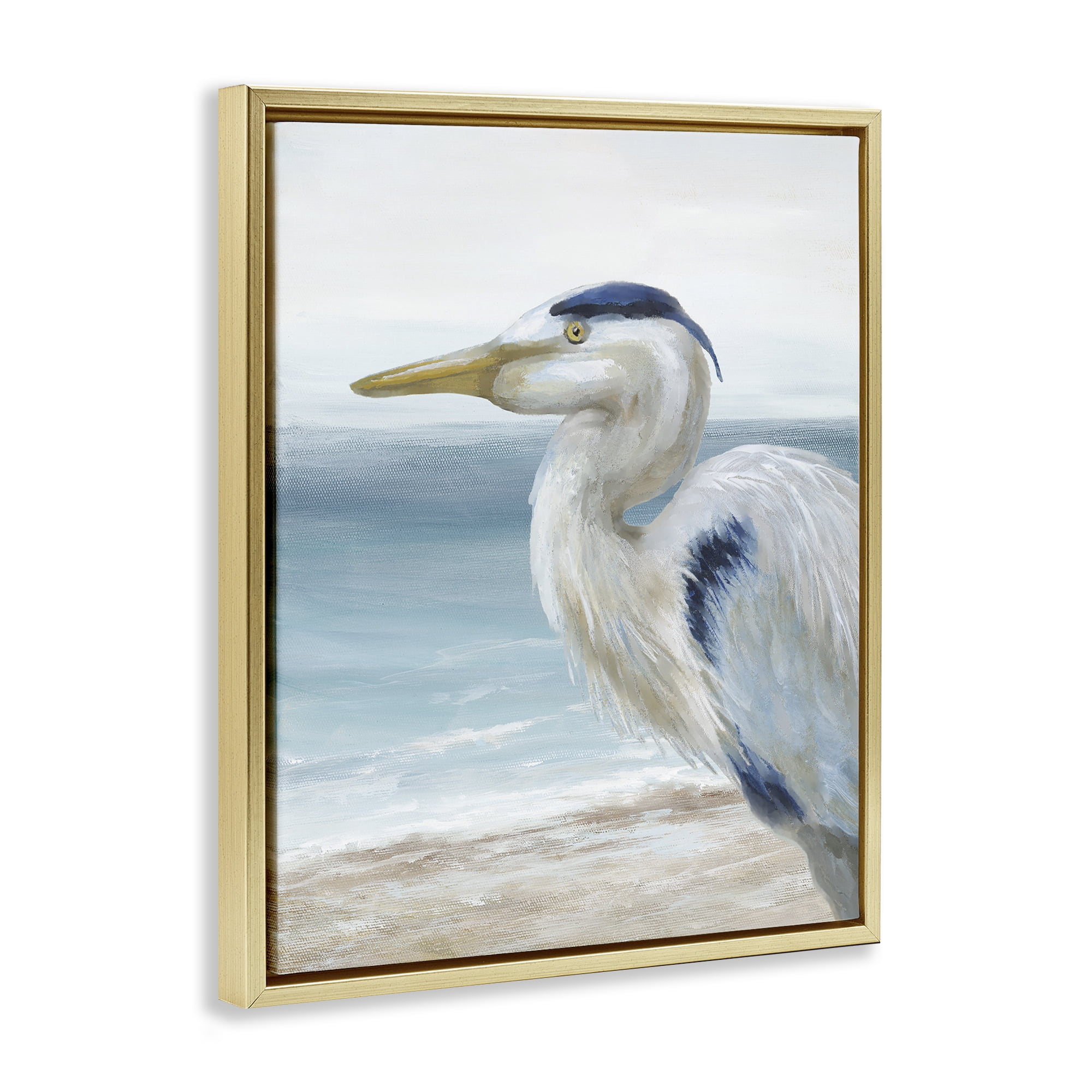 Stupell Industries Left Gazing Heron Gold Framed Floater Canvas Wall Art, design by Nan