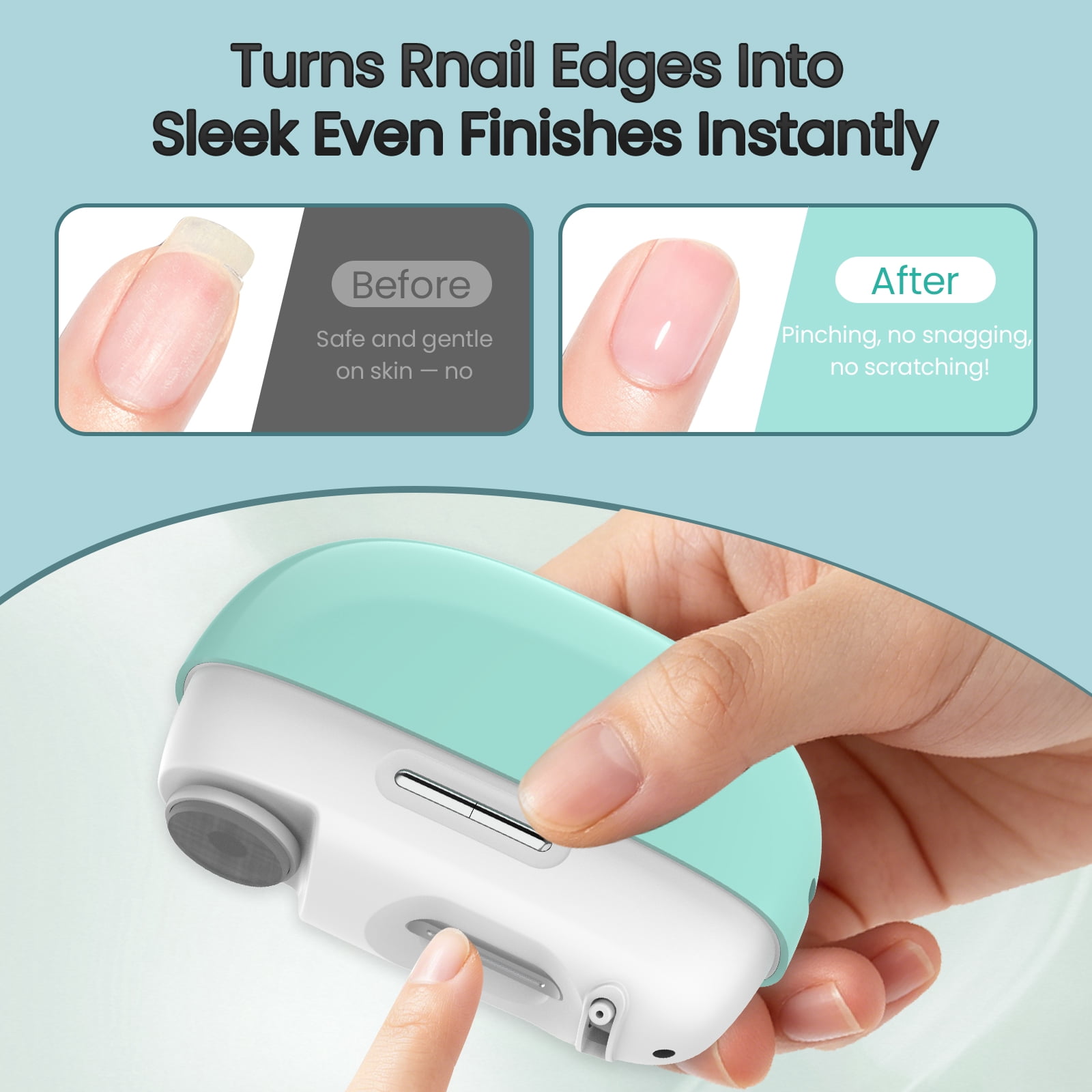Electric Nail Clipper for Seniors, 2 Opening Sizes for Thick and Thin Nails, Fast & Safe Trimming Mint Green