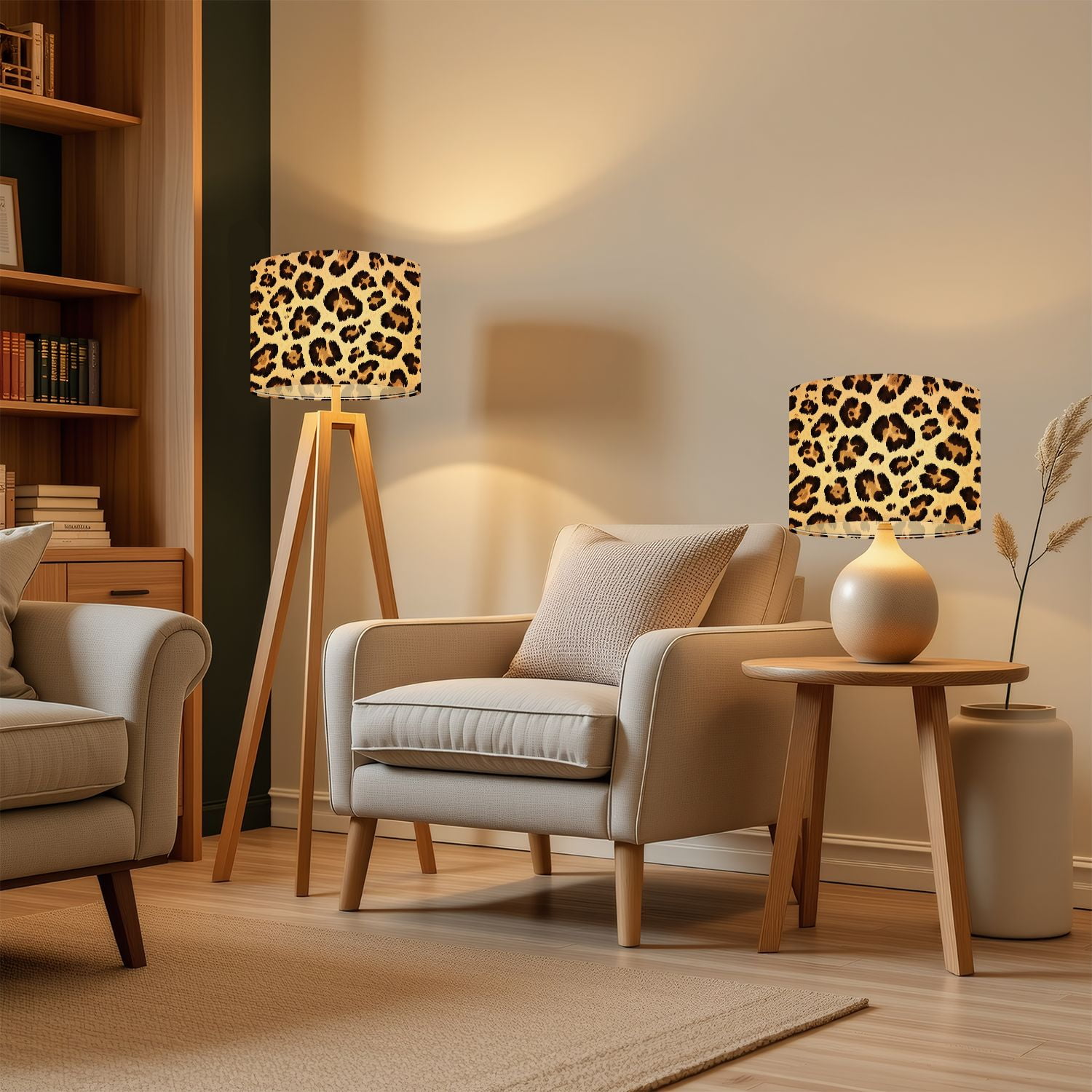 Lampshades 2 Pack leopard hand drawn design 13"x13"x10" Light Shade for Table Lamps Floor Lamps Drum Lamp Shades Lampshade Replacement Easy Assembly