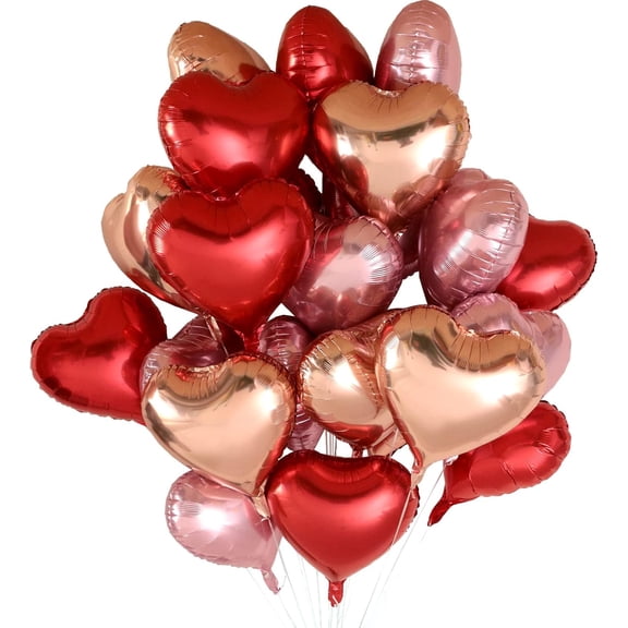 Heart Foil Balloons Love Red Pink Gold Rose Mylar Balloon for Valentine Day Decorations Backdrop Balloons Wall Romantic Night Proposal Wedding Anniversary Party Decor