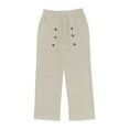 thumbnail image 4 of Pantalones largos para hombre, informales, de playa, de lino, de color liso, holgados, con cordón ajustable y bolsillos con botones, de poliéster., 4 of 9