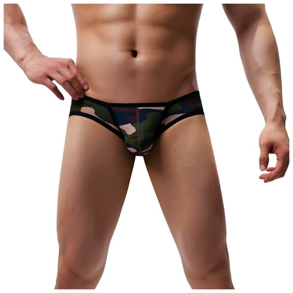 HUPOM Mens Underwear Boxer Briefs Male Thongs Low waist Elastic Waist Solid Briefs Green M