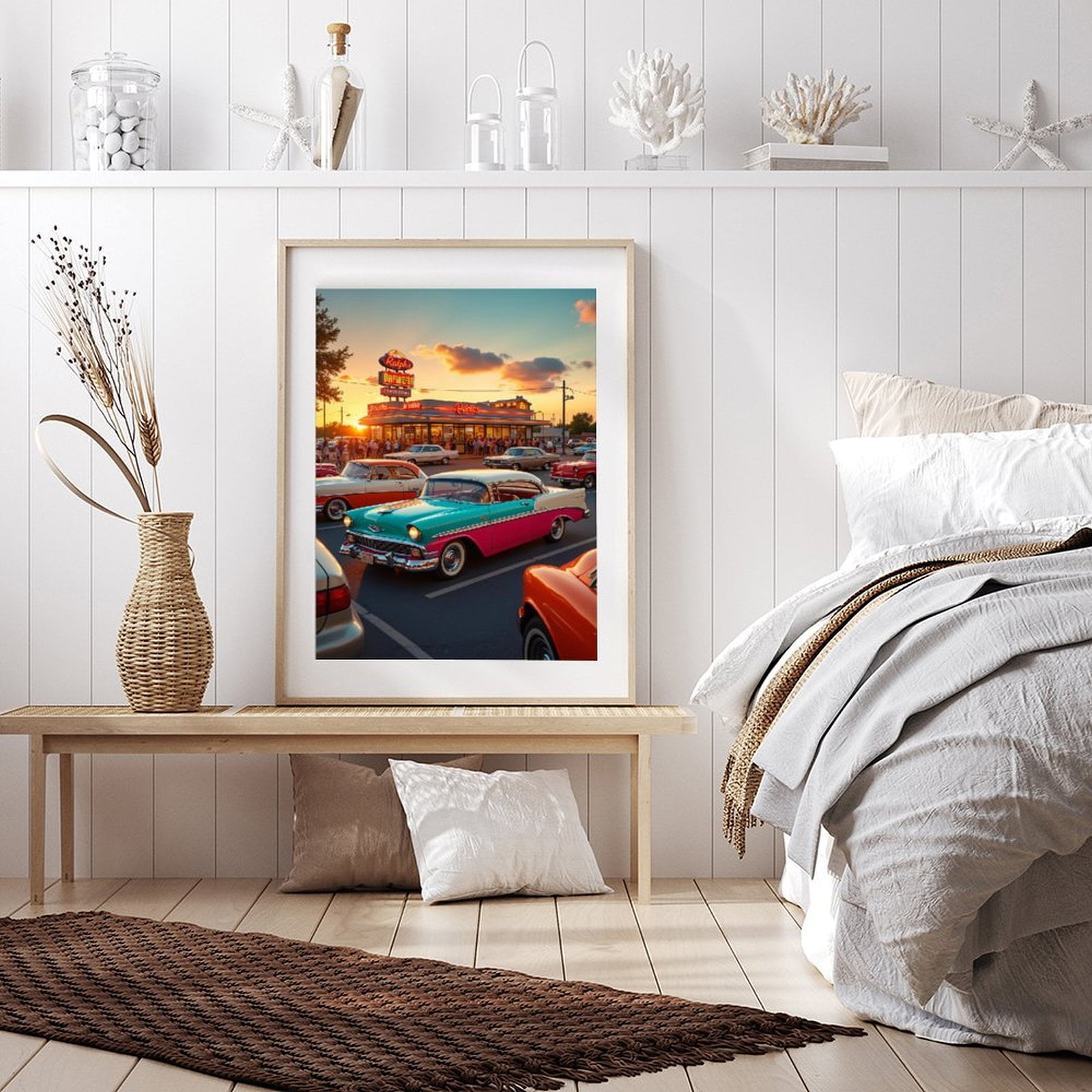 Diamond Art Kits for Adults - 5d Vintage Cars At Sunset Diner Diamond Painting for Adults, Diamond Art for Adults Beginners, Diamond Painting Kits for Adults for Home Wall Decor