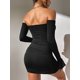 thumbnail image 2 of Vestido corto para mujer con hombros descubiertos y fruncido, manga larga con volantes y lazo frontal Negro sólido CH Negro sólido CH Xishao ropa, 2 of 2