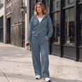 thumbnail image 3 of SUNBS Women's Sweatsuits 2 Piece Outfits for Women Two Way Zipper Jacket Hoodies Fall Oversized Loungewear Sets with Wide Baggy Leg Sweatpants with Pockets, 3 of 9