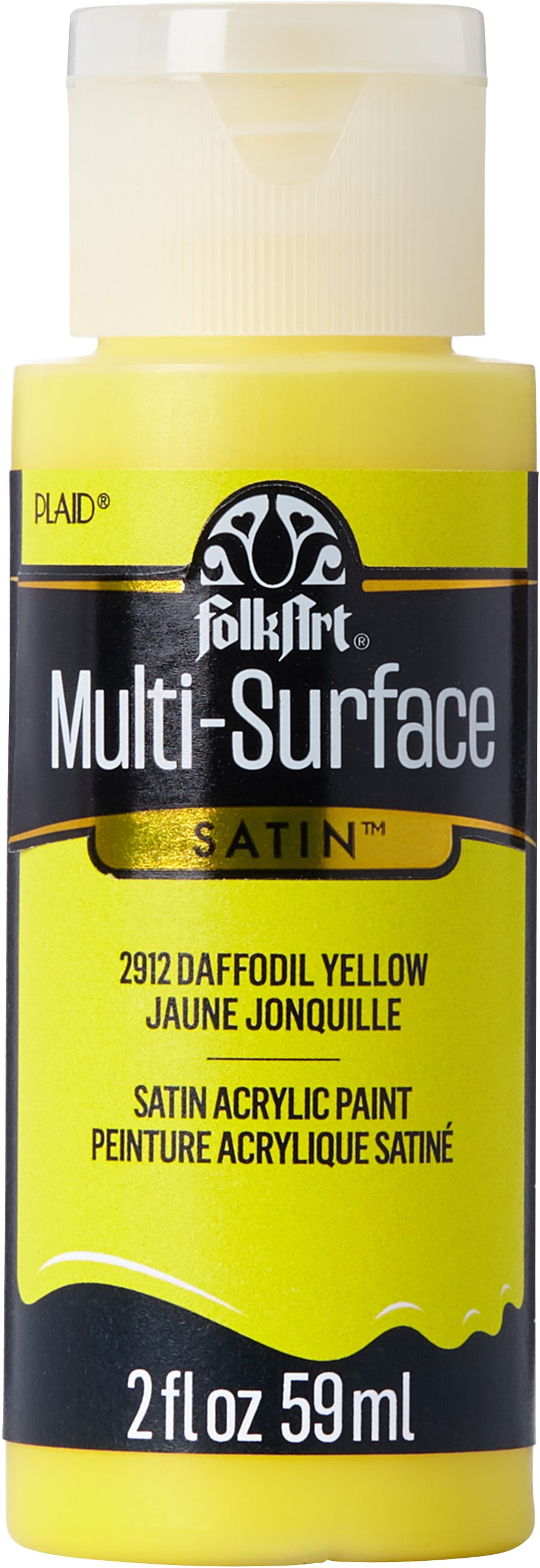 FolkArt Multi-Surface Acrylic Craft Paint, Satin Finish, Daffodil Yellow, 2 fl oz