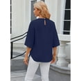 thumbnail image 3 of Anbech Women's 3/4 Sleeve Chiffon Blouse Shirt 2024 Trendy O-Neck Flowy Elegant Business Casual Tshirt, 3 of 8