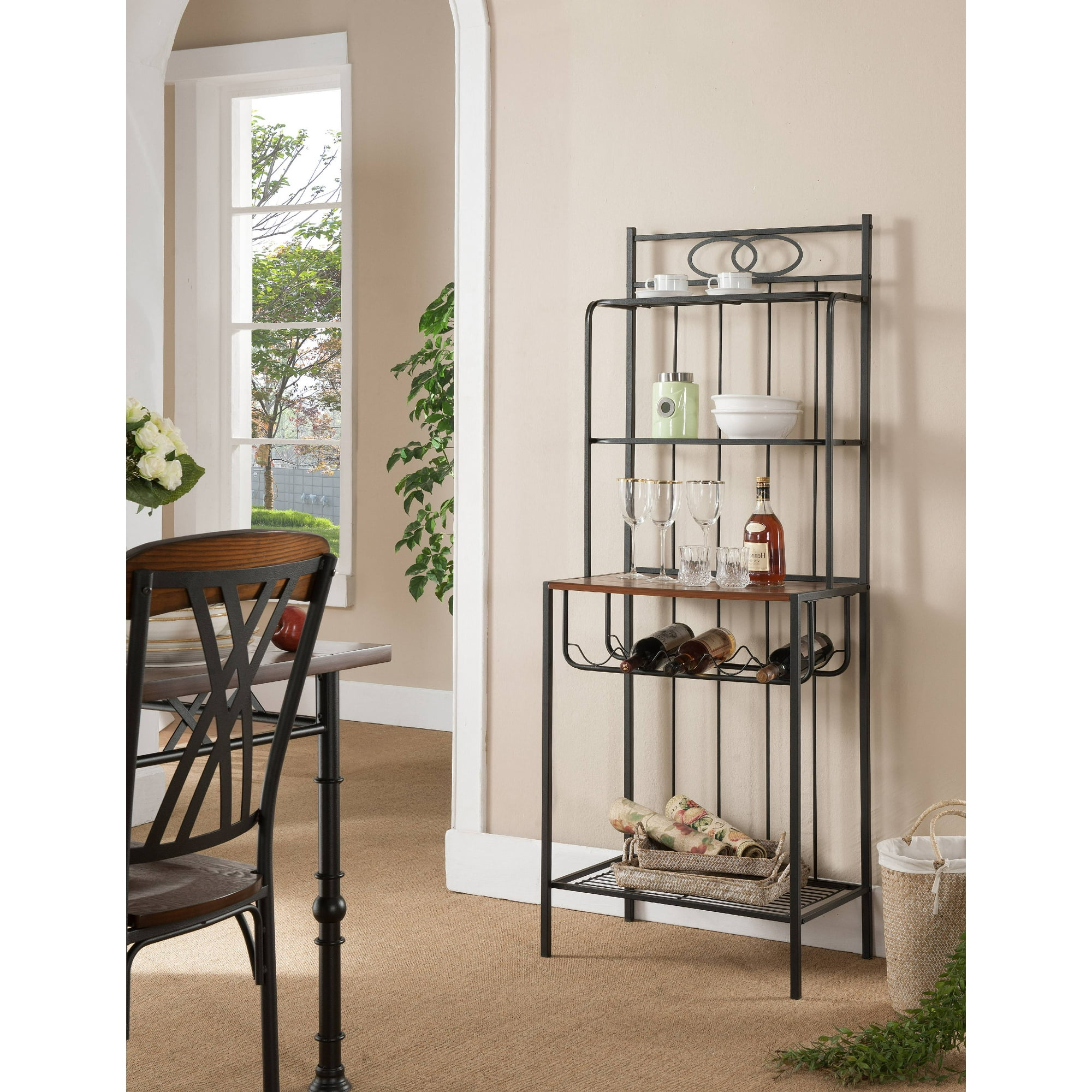 Mercer 5 Tier Free Standing Kitchen Bakers Rack Black Ash Metal