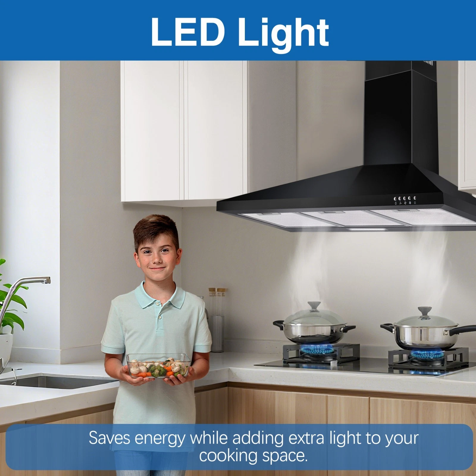 36 Inch Range Hood 450CFM Wall Mount Stainless Steel Kitchen Vent Hood 3-Speed Exhaust Fan Ducted/Ductless Convertible, Chimney-Style Stove Hood, LED Light & Push Button Control