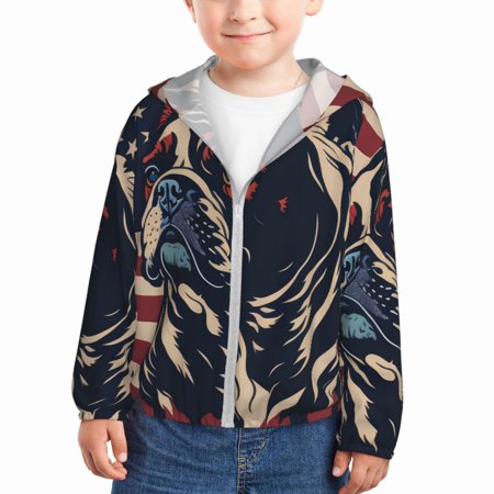 

Junzan Patriotic Bulldog Art for Kids Sun Protection Hoodie Boys Rash Guard with UPF 50+ Sun Protection Summer Jacket Long Sleeve Fishing Hiking Sun Shirt-3 Years
