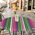 thumbnail image 4 of Rainbow Stripes Fitted Tablecloth with Elastic Edged, Round Table Cloth for Dining Table, Farmhouse Colorful Abstract Striped Waterproof Oil Proof Table Cover for Indoor Outdoor 36"-44", 4 of 8
