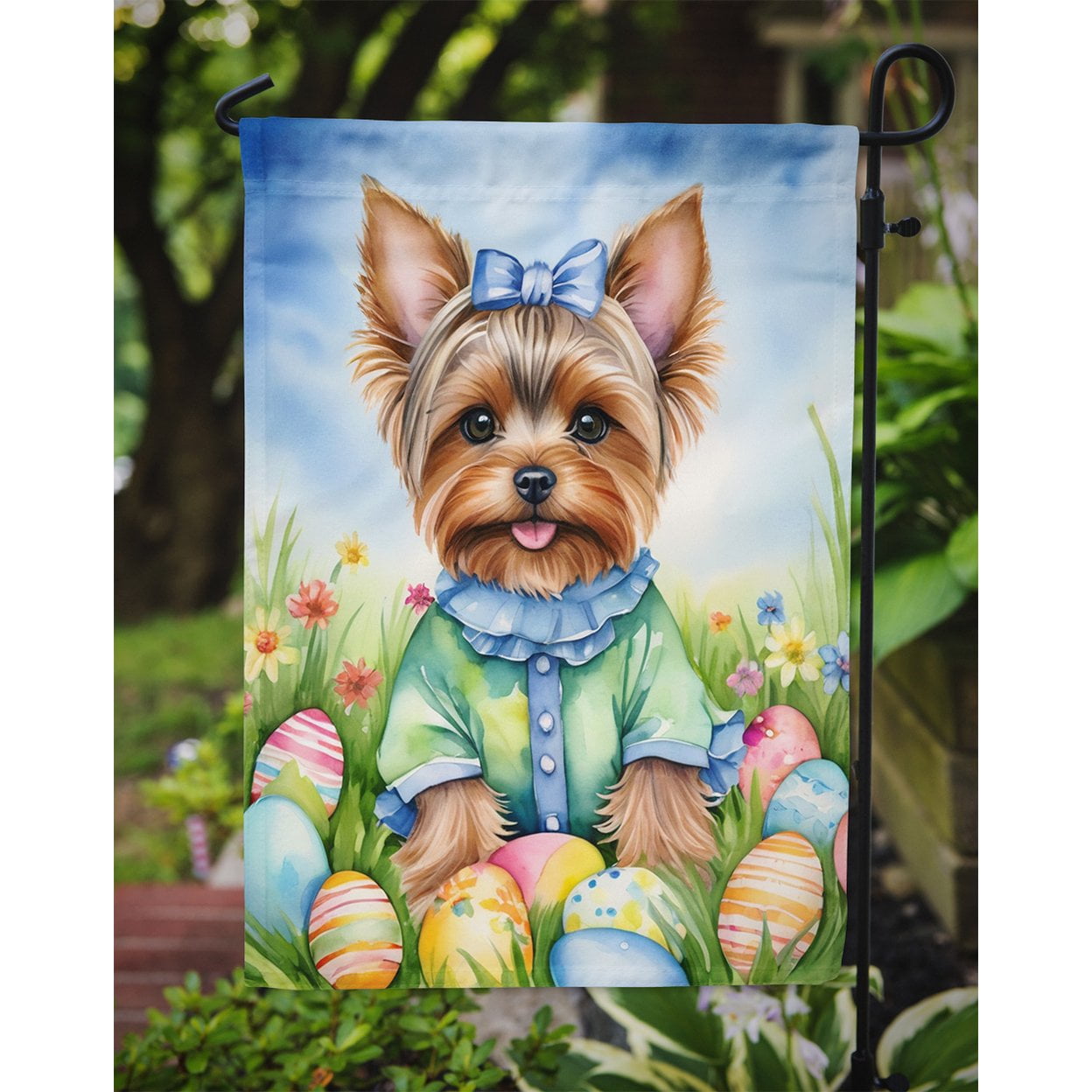 Yorkshire Terrier Easter Egg Hunt Garden Flag 11.25 in x 15.5 in