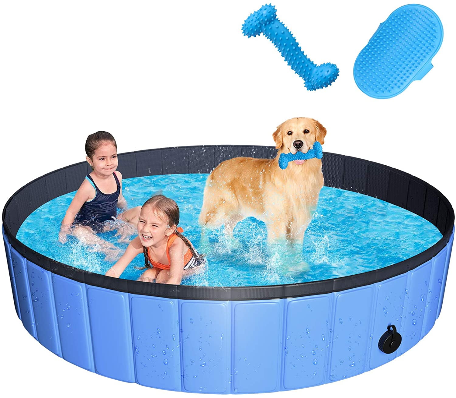 Collapsible Dog Pet Pool Croci Foldable Dog Pet Bath Pool 63x12 Inch Large Bathing Tub for Dogs Cats and Kids 