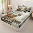 thumbnail image 2 of Castle Fairy Vintage Oil Paint Spotted Deer Zipper Twin Comforter Sets with Fitted Sheet and 2 Pillowcases,Autumn Birch Creek Pine Zipper Bedding Set,Ochre Brown Cream,Reversible,4-Piece, 2 of 6