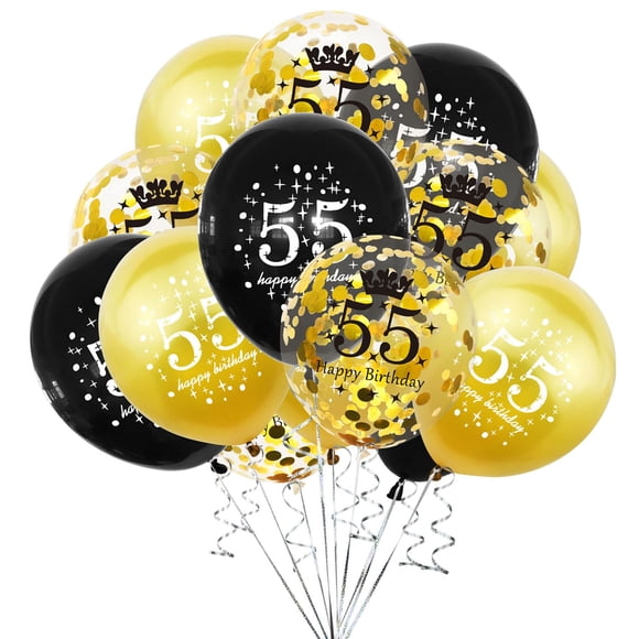 Globos SHUNTAI 55.º cumpleaños negro y dorado, 15 piezas, 30 cm