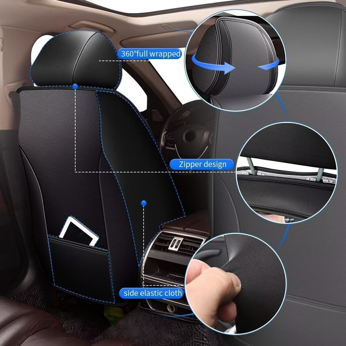 DIKSOAKR 2 Front Car Seat Covers for Ford F-150 2009-2024 2025 Faux Leather Seat Covers Breathble Waterproof Automotive Seat Cushion (2 Seat, Black&Grey)