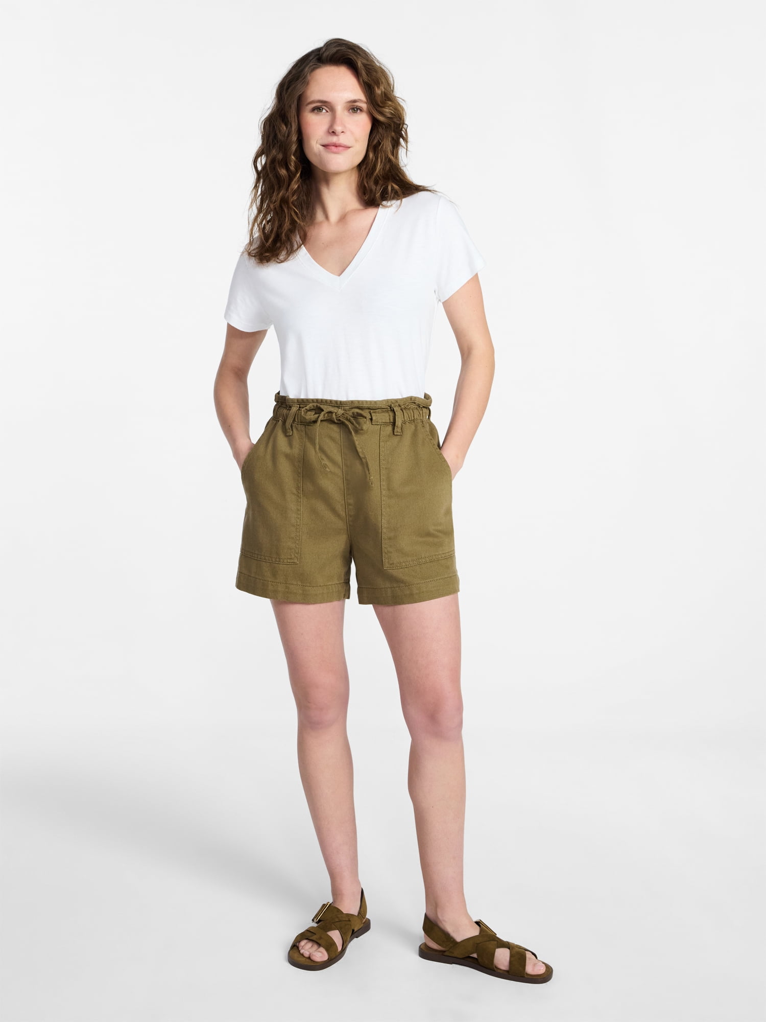 Time and Tru Women's Drapey Twill Utility Shorts, 4" Inseam, Sizes XS-XXXL