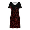thumbnail image 3 of Uaswgudfs ​Women's Short Sleeve V-Neck Midi Dress​ - Chic A-Line Summer Casual Style with Botanical Leaf Motif & Decorative Pockets Red M, 3 of 7