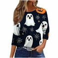 thumbnail image 3 of Hvot&aat Halloween Shirts for Women Funny Cute Ghost Graphic Sweatshirts Halloween Pumpkin/Bat/Spiderweb Prints Loose Casual T-Shirts, 3 of 6