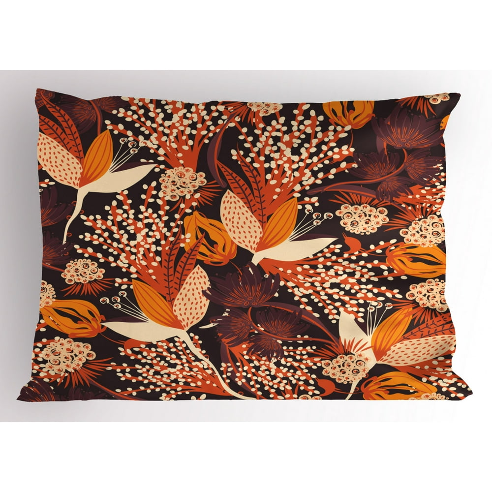 Autumn Pillow Sham, Fall Season Bouquet Leaves Artistic Rust Toned