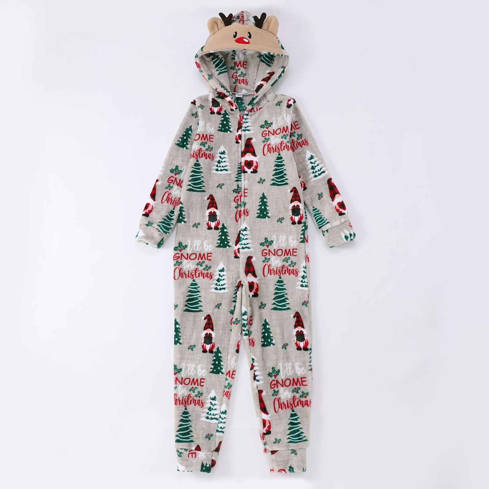 CUZIBR Christmas Family Pajamas Thickened Downy Long Sleeve Hooded Full Zipper Up Overall Sleepwear Outfits Lovely Snowflake Snowman Print One Piece Jumpsuits Loungewear For Kid,Light Gray,7-8 Years