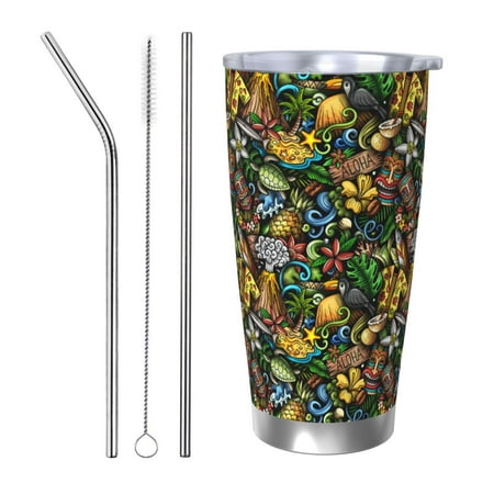 

Qekee Hawaiian Culture Symbols Print 20OZ Car Cup Stainless Steel Vacuum Insulated Tumbler Tumbler Cup With Lid And Straw Travel Coffee Mug-Straw Three-piece Set