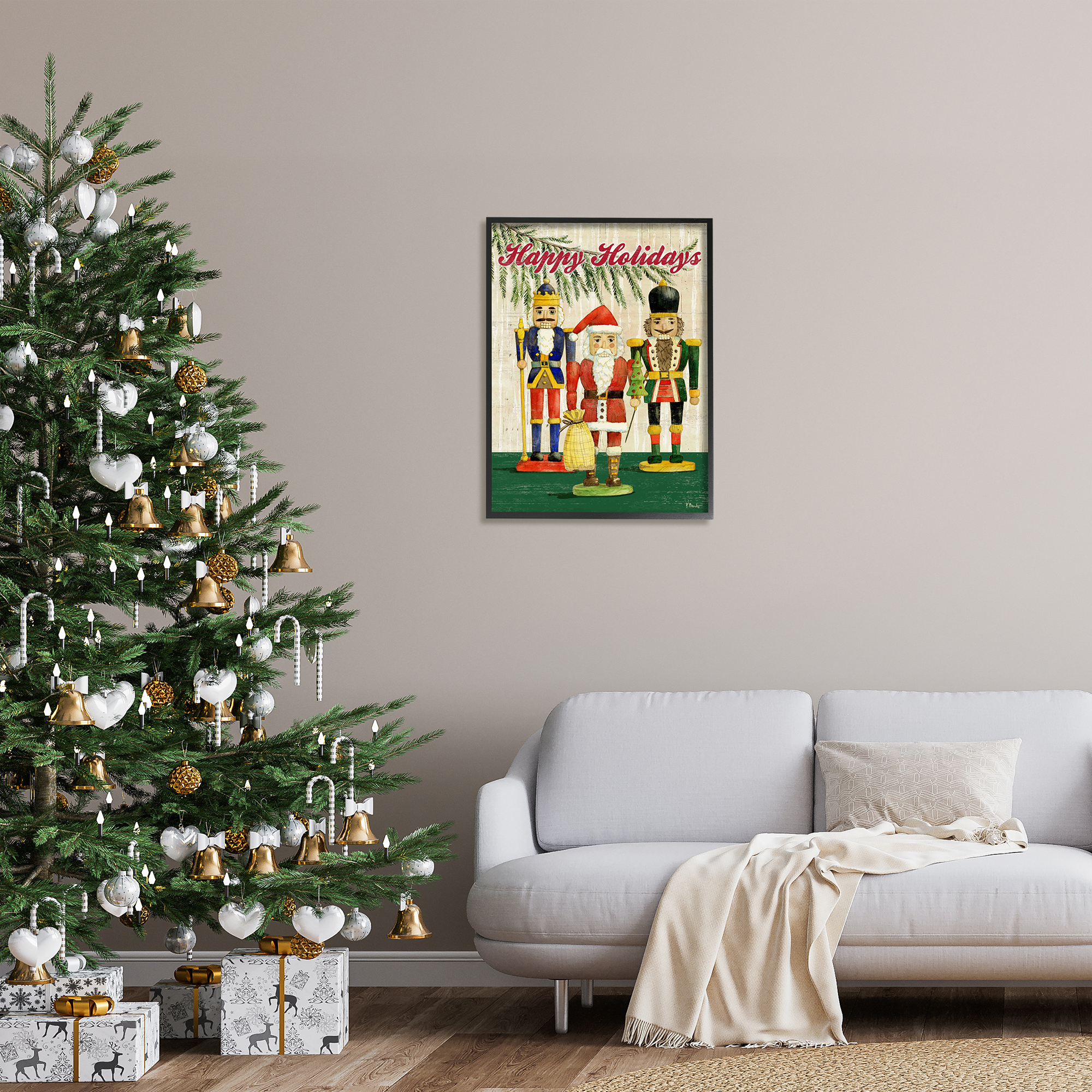 Stupell Industries Happy Holidays Nutcrackers Holiday Painting Black Framed Art Print Wall Art, 24 x 30