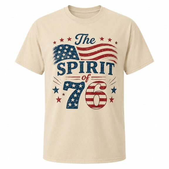 Spirit of 76 Patriotic Graphic T-Shirt, Unisex Classic Fit American Flag Tee