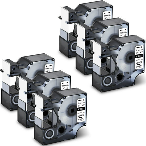 GREENCYCLE 6PK Rhino Heat Shrink Tubes Compatible for DYMO 18057 19mm 3/4" Black on White Cable Label Tape