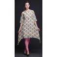 thumbnail image 3 of Bimba Pink Leaves & Austin Rose Floral Asymmetric Kurta Indian Tunic Tops For Women Printed Indian Clothing Medium, 3 of 6