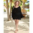 thumbnail image 5 of Plus Size Swimsuit Cover Ups for Women Boat Neck Crochet Cover Up Long Sleeve Sheer Beach Tunic Bathing Suit Cover Up Alsol Lamesa XL-5XL, 5 of 6