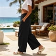 thumbnail image 6 of Gytharion Women Solid Color Cotton Linen Wide-leg Pants Elastic Waist Adjustable Cuff Trousers Casual Fashion Pants with Pockets, 6 of 7