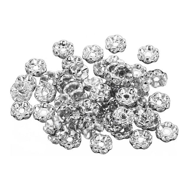 Unique Bargains 8mm Spacer Beads, 100pcs Bead Spacers Rhinestone Round Bulk Beads Wave for Jewelry Making, Dark Silver