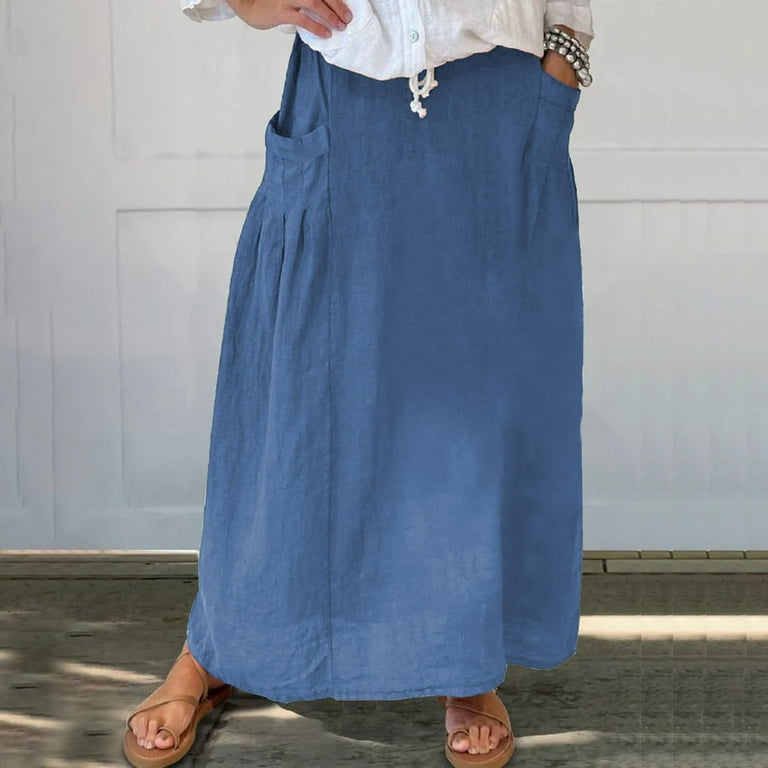 Fsqjgq Vintage Linen Skirts for Women Casual Loose High Waisted A - Main Image