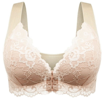 

BIZIZA Women Padded Bralette Plus Size Lace Front Closure Seamless Bras Front Close Bra Beige 6L