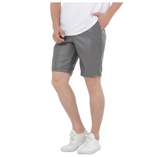 Men's Faux Leather Hip Hop Motorcycle Shorts - Solid Color, Slim Fit, Club/Party/Vacation Wear - Size 29-34