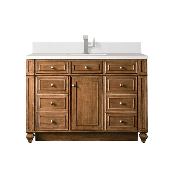 James Martin Vanities 48" Single Vanity, Saddle Brown w/ Single Hole 3 CM White Zeus Quartz Top