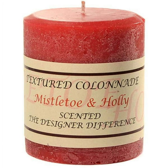 1 Pc Textured 3x3 Mistletoe and Holly Pillar Candles 3 in. diameterx3.25 in. tall