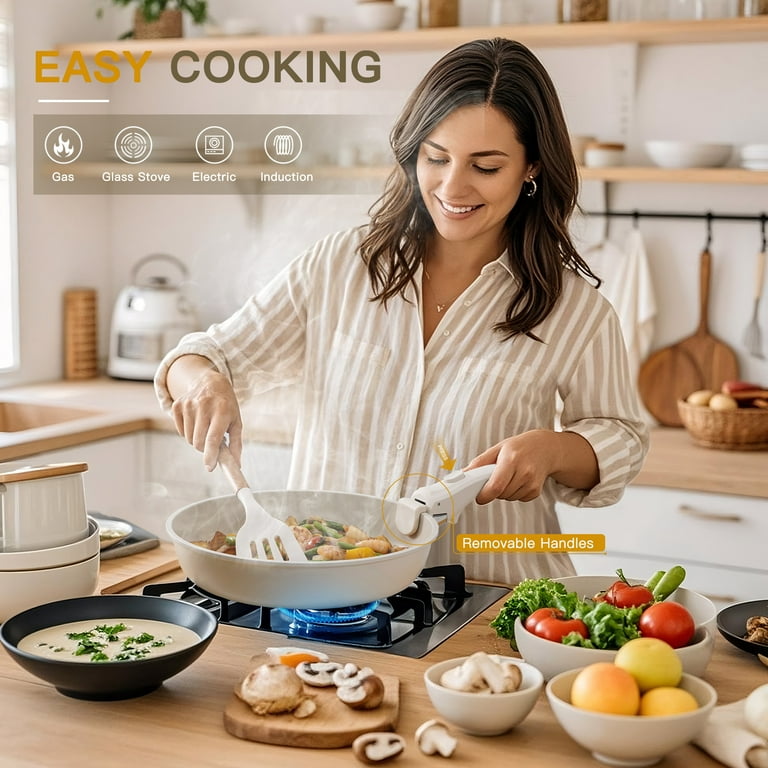 Astercook 20-Piece Stackable Nonstick Cookware Set Cream photo 3